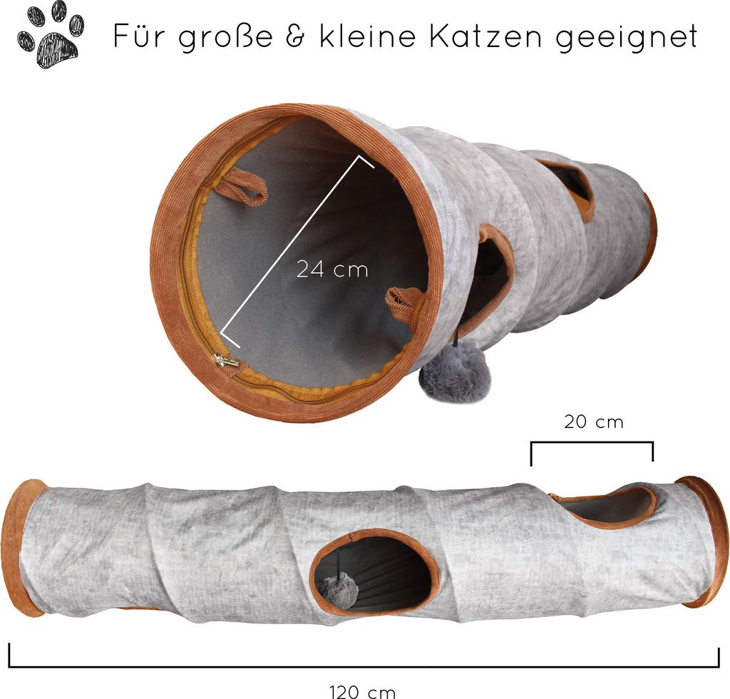 KaraLuna Katzentunnel 120 x 24 cm I 3 Gucklöcher & Produktbild 5