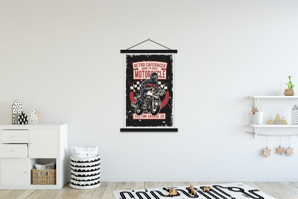 MuchoWow Textilposter Motor - Vintage - Flagge 120x180 cm mit schwarzem Rahmen - Fotos