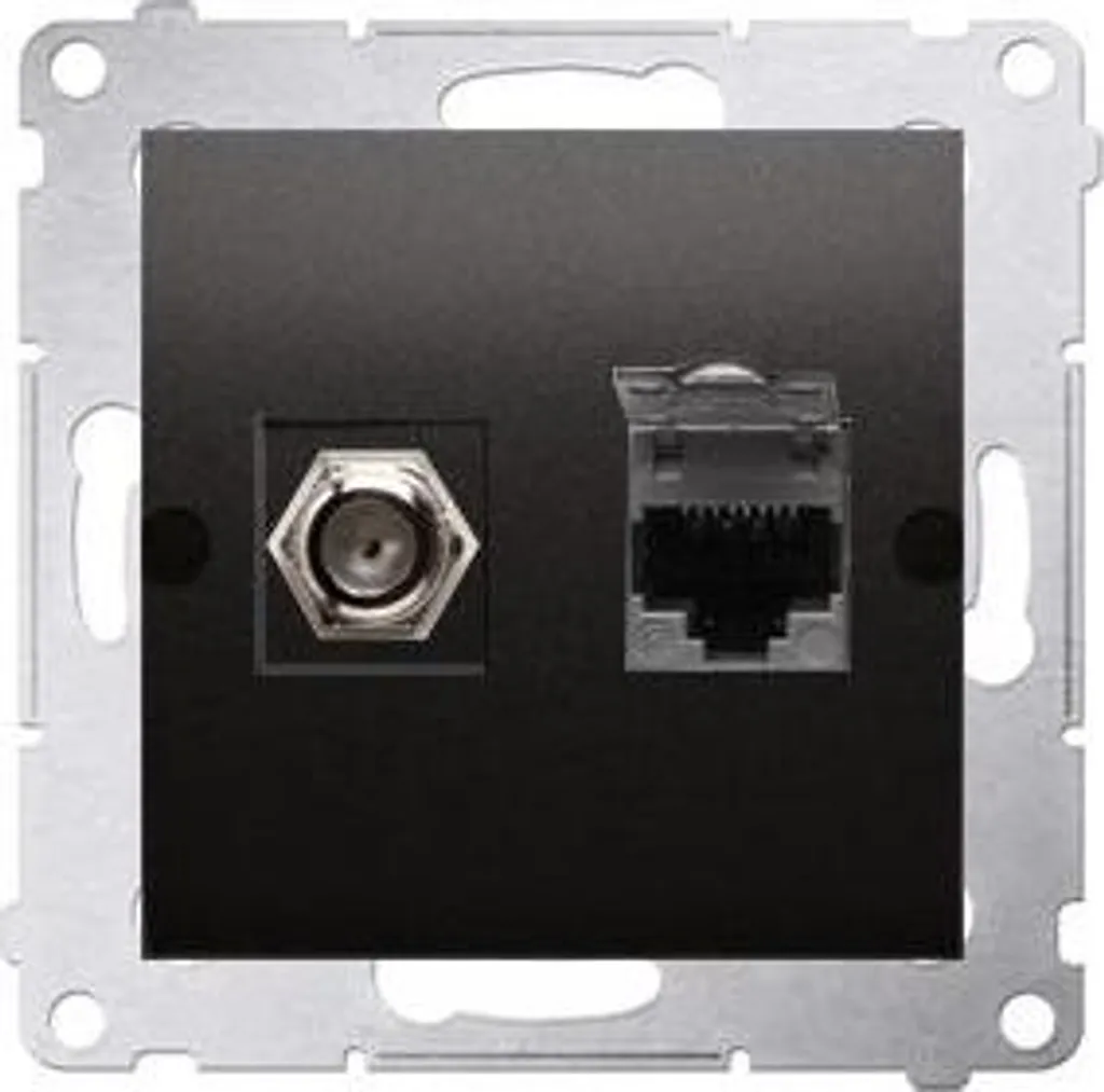 Double Prise Multimédia Antenne F et RJ45 Cat.6 Simon 54 Anthracite Mat