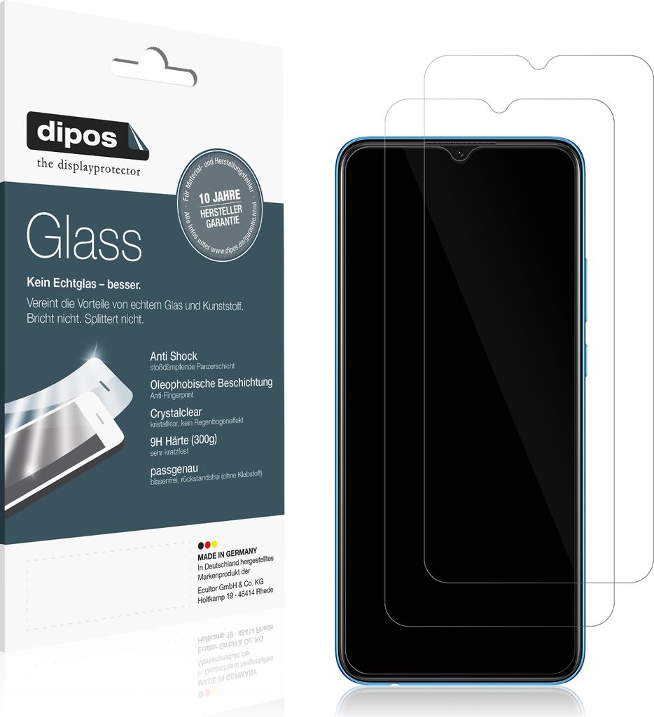 2x Schutzfolie für Oppo A16K - Anti-Shock 9H Folie dipos Glass Kunststoffglas