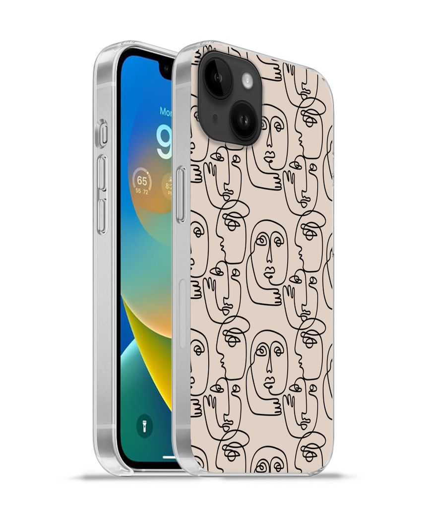 MuchoWow Handyhülle Schutzhülle Hülle für Apple iPhone 14 Plus - Soft case Muster - Kopf - Strichzeichnung Silikon Softcase Handy Hülle - Ab...