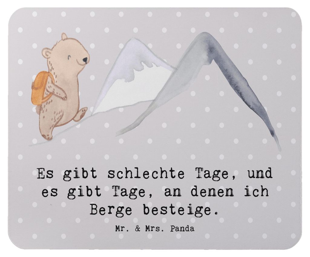 Mr. & Mrs. Panda Mousepad Bär Bergsteigen - Grau Pastell - Geschenk, Alpinismus, mausteppich, Mouse Pad, Alpinwandern, computer mauspad, Wandern, ...