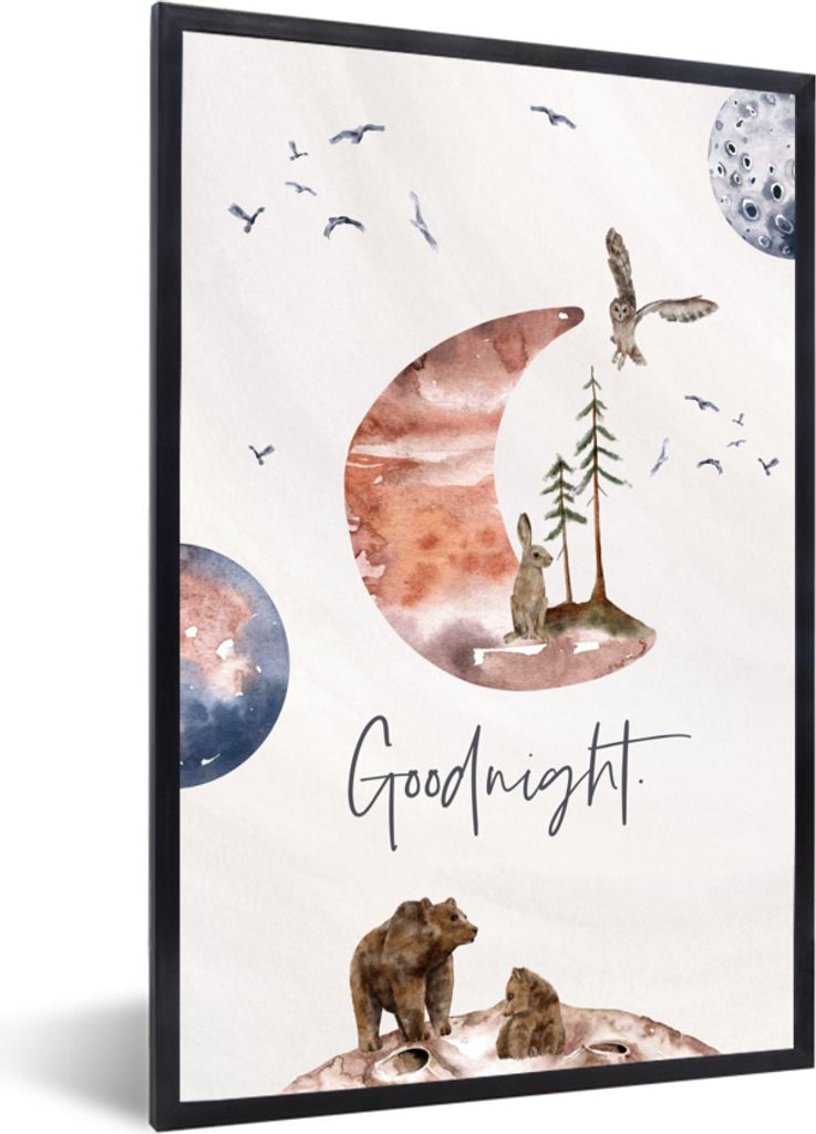 MuchoWow Gerahmtes Poster Zitate - Gute Nacht - Sprichwörter - Kinder - Jungen - Mädchen - Kind 60x90 cm - Poster mit Schwarzem Bilderrahmen Wa...