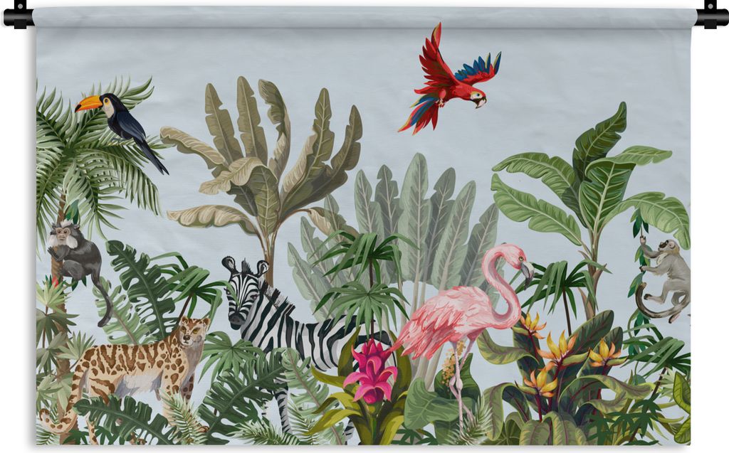 MuchoWow Wandteppich Wandbehang Dschungel - Flamingo - Affe - Jungen - Mädchen - Kinder 120x80 cm Tapisserie Dekoration Wandtuch - Wanddekoratio...