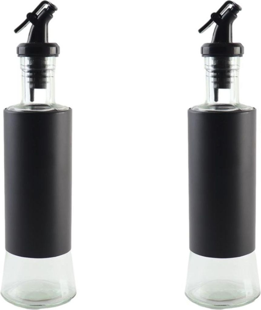"OTIX Olivenölflasche Essigflasche Ölflasche 2 Stück Schwarz 350ml mit Ausgießer Glas"