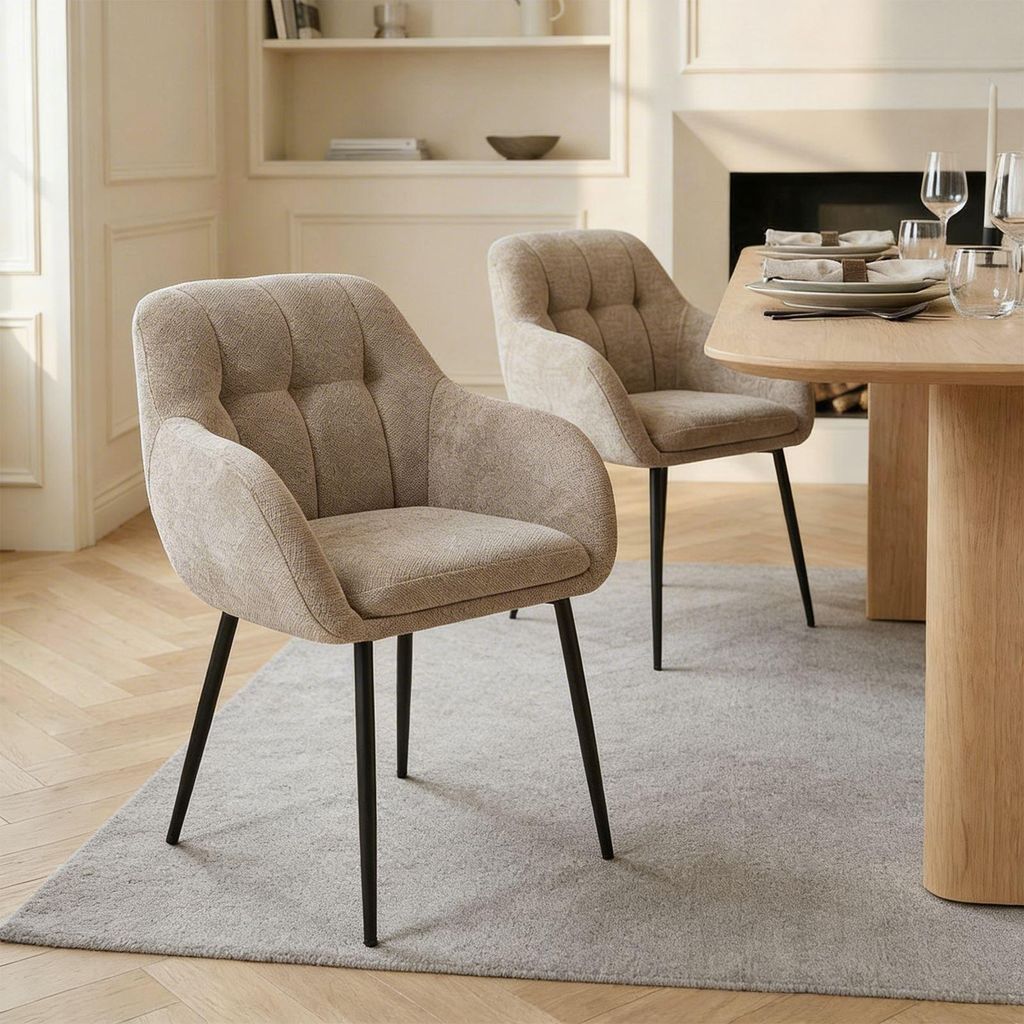 Esszimmerstühle SOMA 2er Set, Hellbraun - Polsterstühle mit Armlehnen & ergonomische Rückenlehne, Essstühle mit robusten Metallbeine, ideal fü...
