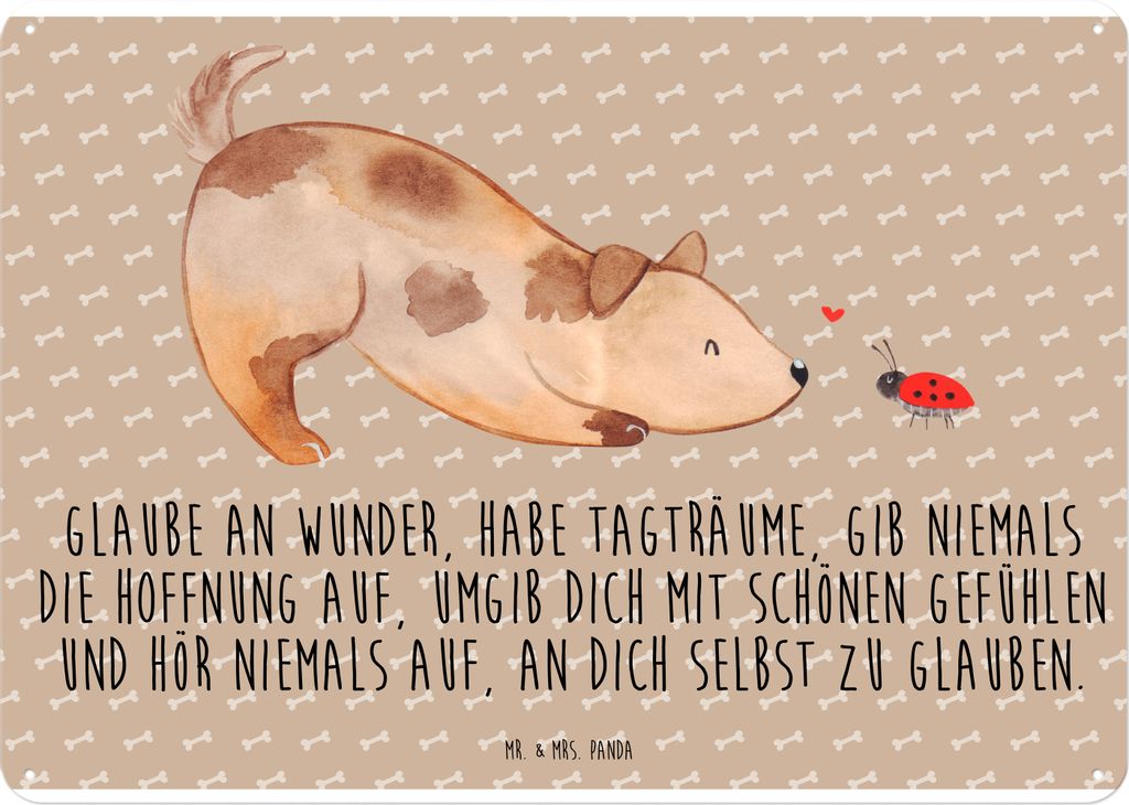 Mr. & Mrs. Panda tafel Hund Marienkäfer DIN A4 - Hundeglück - Geschenk, Sprüche, Schild, Zuversichtlich, Wandbild, Positiv, Mischlingshund, wand...