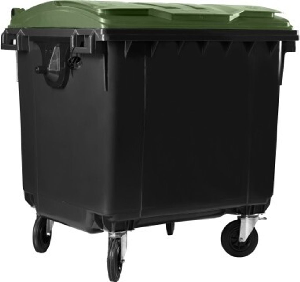 Hardwex Müllcontainer 1100 l Schwarz mit grünem Flachdeckel