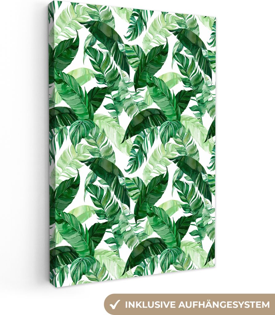 OneMillionCanvasses - Leinwandbilder - 90x140 cm, Blätter - Grün - Muster, Wandbilder Kunstdruck Wanddekoration - Wandschmucke - Schlafzimmer