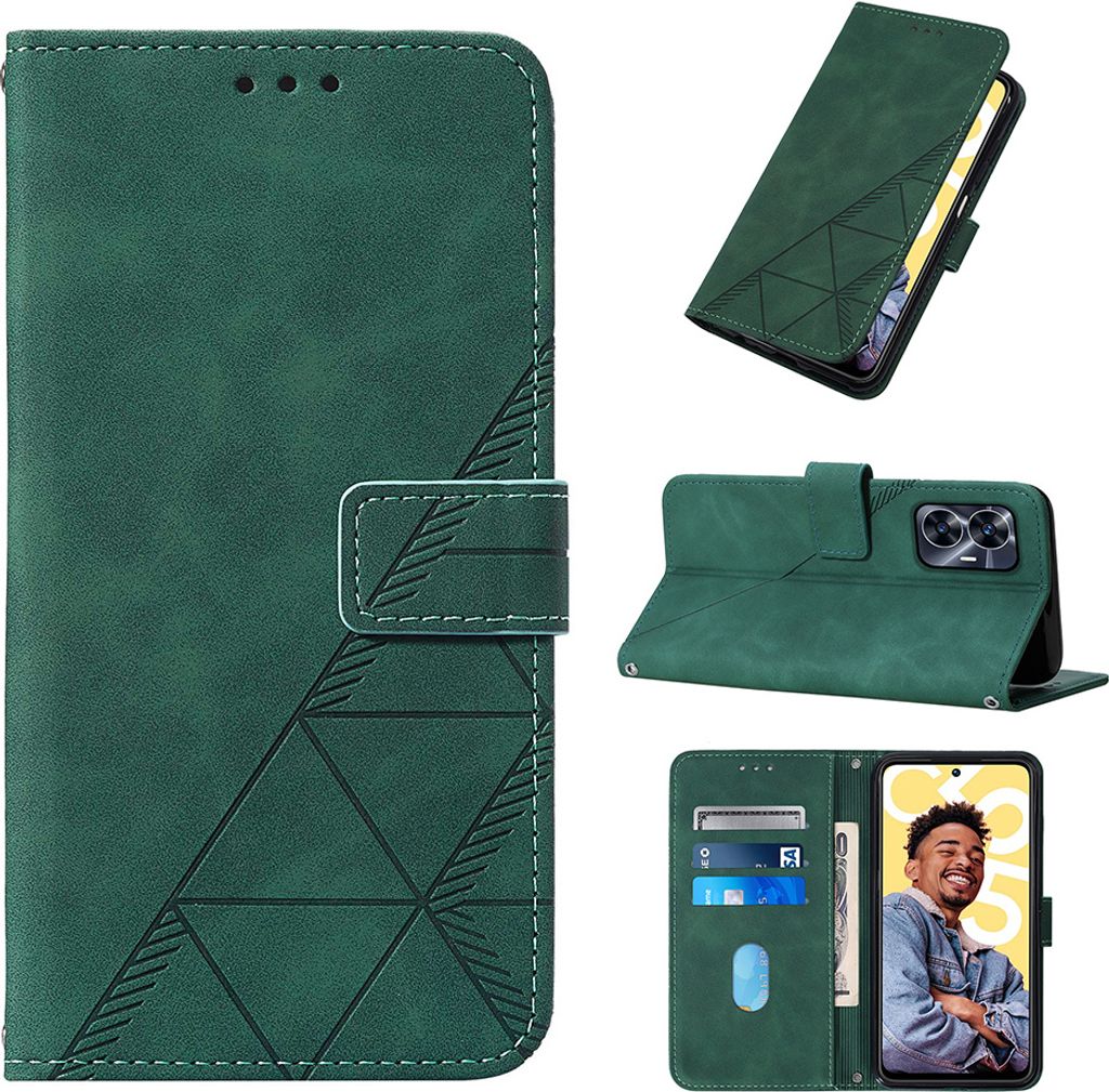 Hülle für Realme C55 Prägung Flip Leder Kartenfächer Schutzhülle mit Ständer Grün