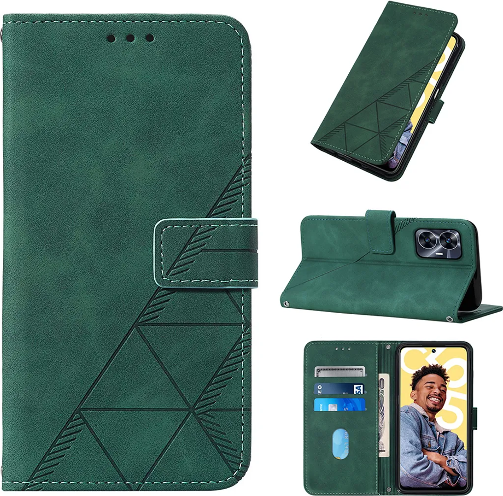 GOKEN Cover per Realme C55, Custodia Flip PU Pelle TPU Portafoglio Custodie con Stand & Carte Slot & Disegni Rilievo, Chiusura Magnetica Telefono Case/Blu