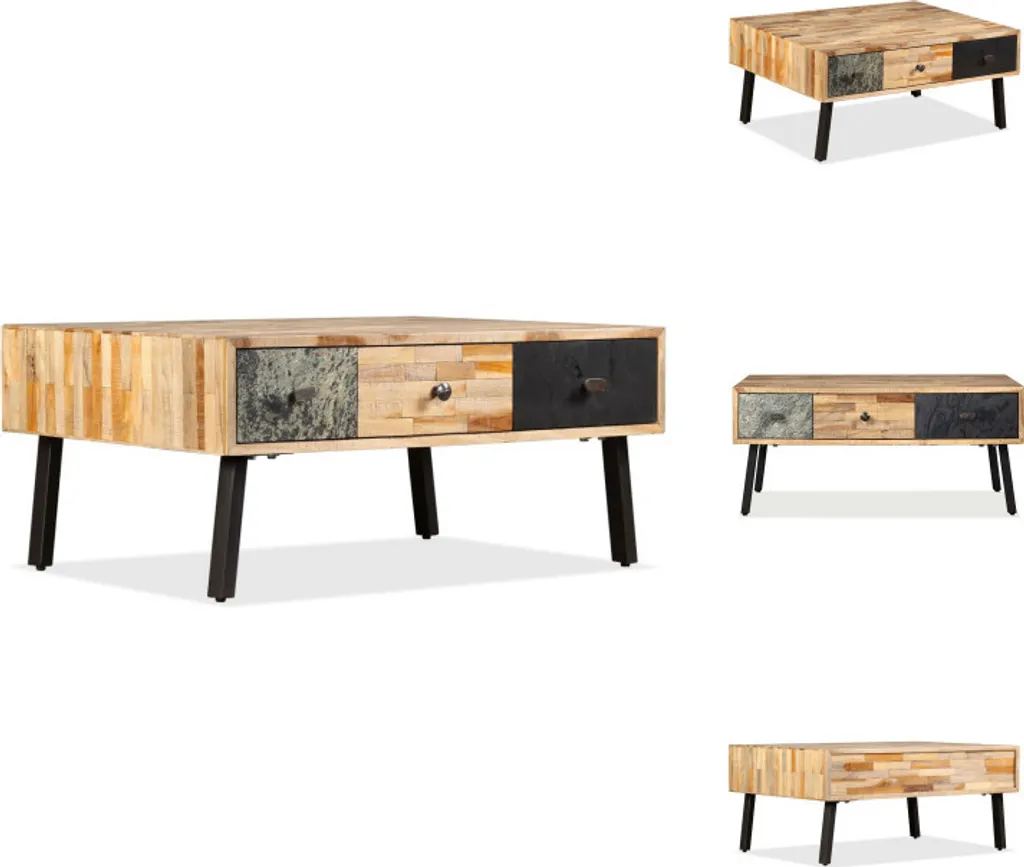 Table Basse Robuste en Bois de Teck Recyclé pour Salon Durable 90x65cm