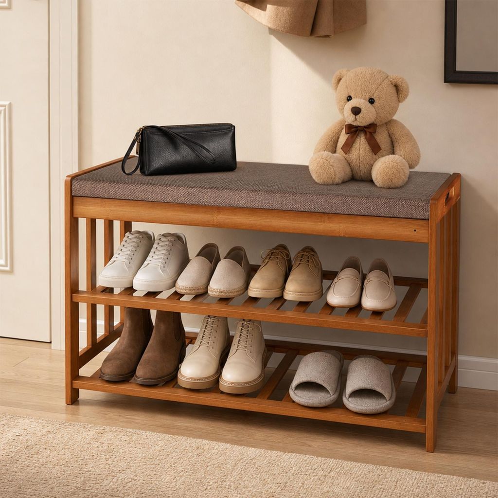 Schuhbank gepolstert 70cm Sitzbank mit Stauraum 2 Ebenen