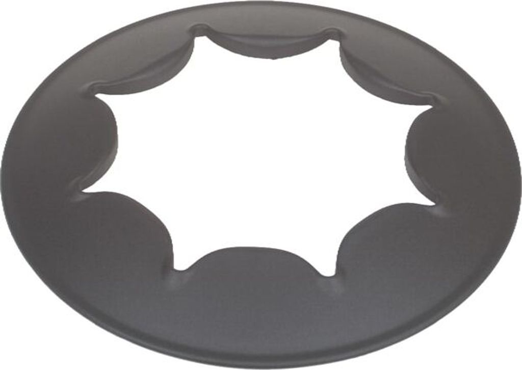 A single, dark gray star-shaped washer is shown against a light gray background.