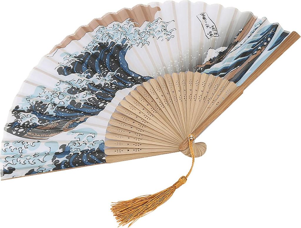 Eleganter Janpanese Stil Gemalte Wellen Retro Bambus Faltventilator Heim Büro Dekoration(#1)