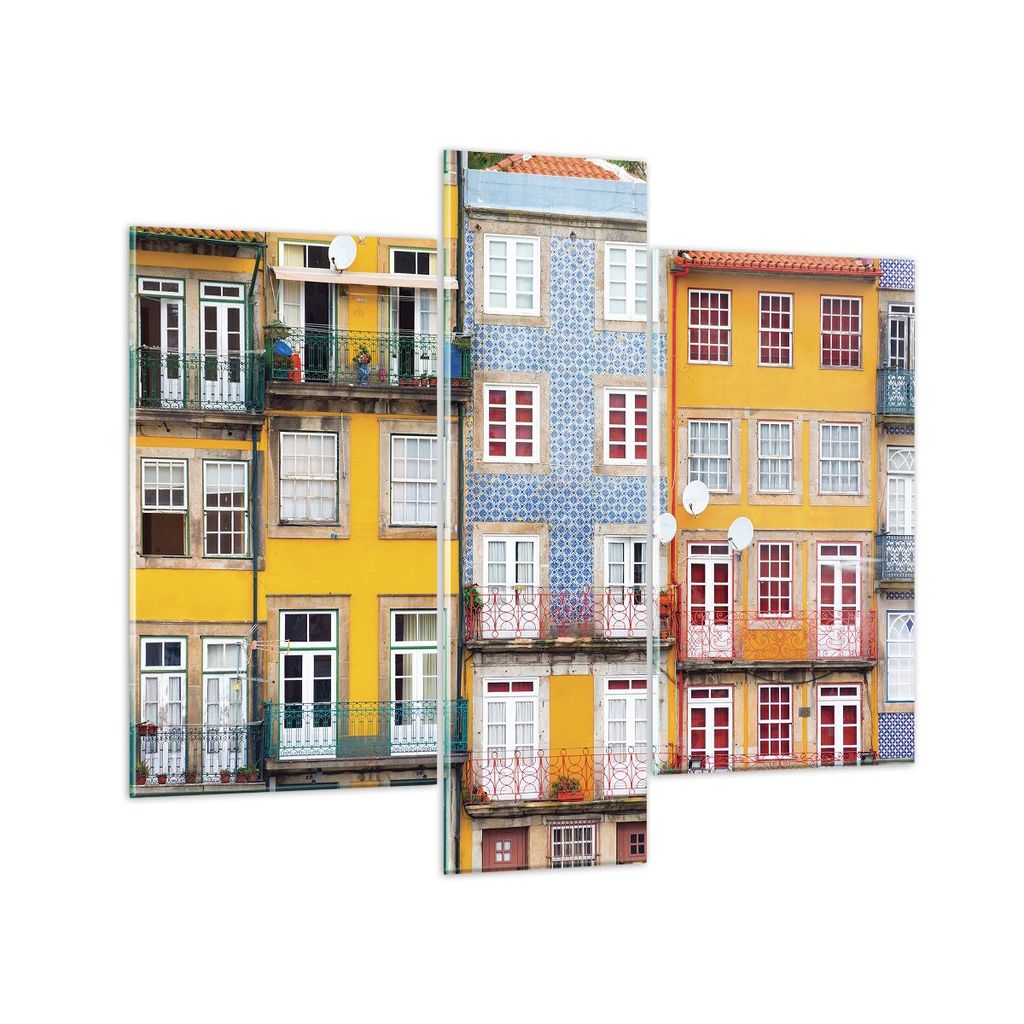 Bilder auf glas - 3 Teile - Casas Ribeira Porto - 95x80cm - Glasbilder - Wandbilder - Bilder - zum Aufhängen bereit - Wanddekoration aus Glas - Gl...