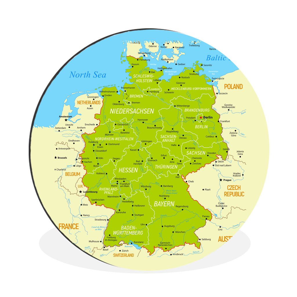 MuchoWow Aluminium Wandkreis Bunte Deutschlandkarte Ø 60 cm Wanddeko Modern Wohnzimmer - Wand Kreis - Wandbild - Schlafzimmer - Aluminium Bild -...