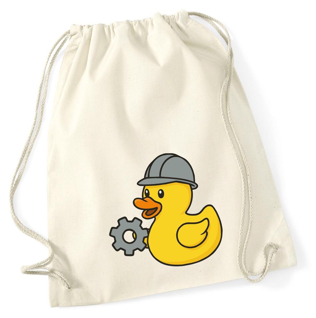 Huuraa Turnbeutel Quietscheente Maschinenbau Comic Gummiente 12 Liter Natural Baumwolle Rucksack Geschenkidee