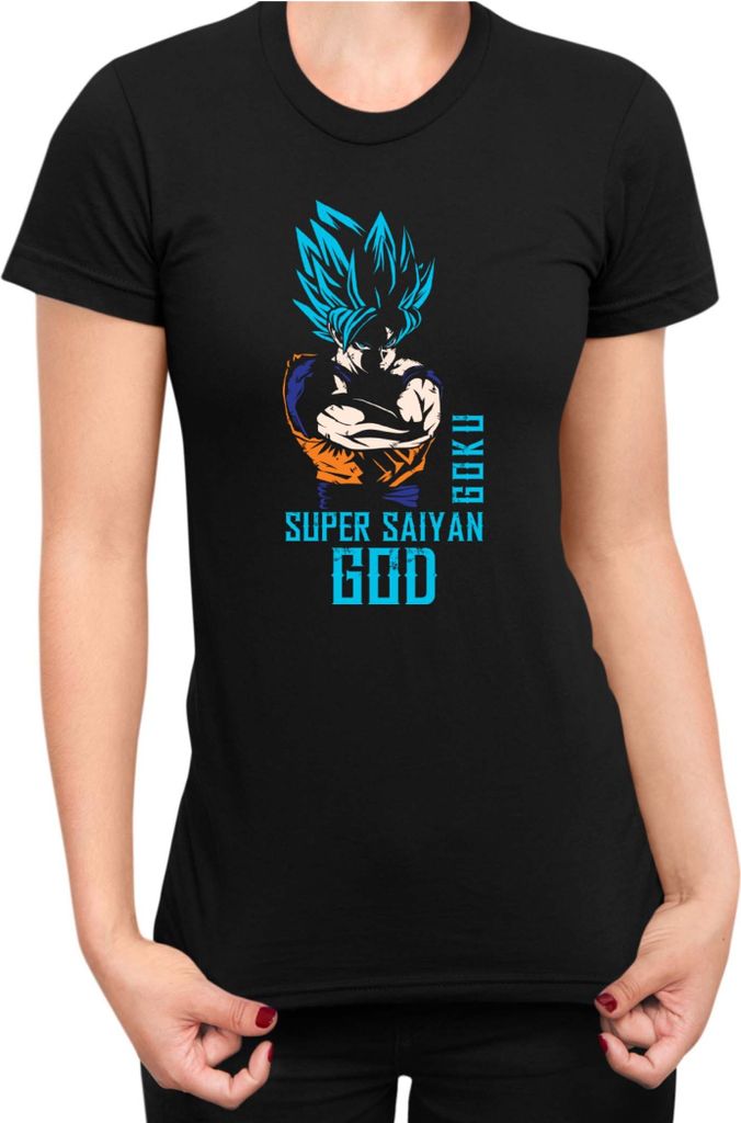 Damen T-Shirt Dragon Anime Manga Ball Z Goku Super Saiyan God, Lady XS / Schwarz