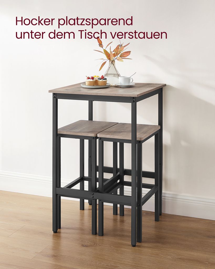 VASAGLE Bartisch-Set mit 2 Barhockern, 60 x 60 x 90 cm, Produktbild 5