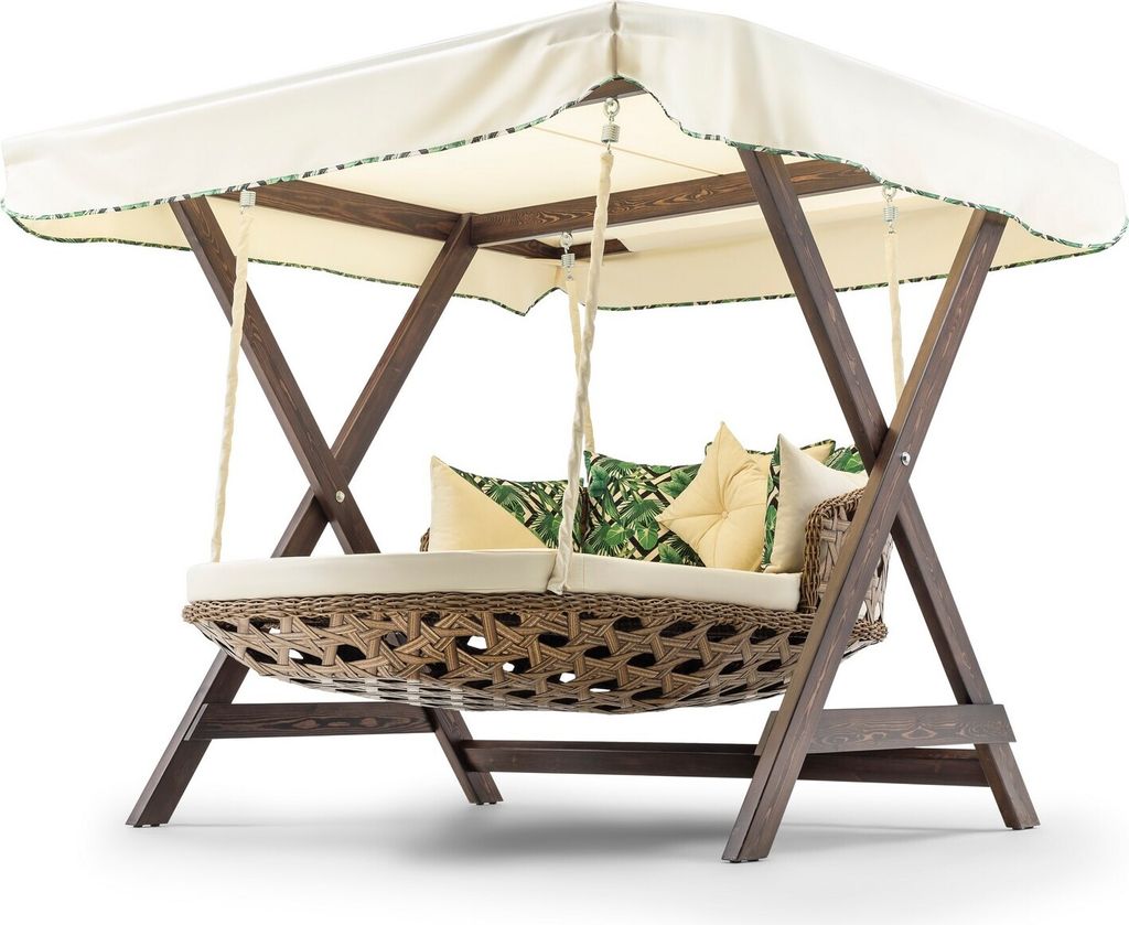 Skye Decor, Dominic - Cream, Creme, Garten-Doppelschaukelstuhl, 188 x 177 x 140 cm, 100 % Kiefernholz