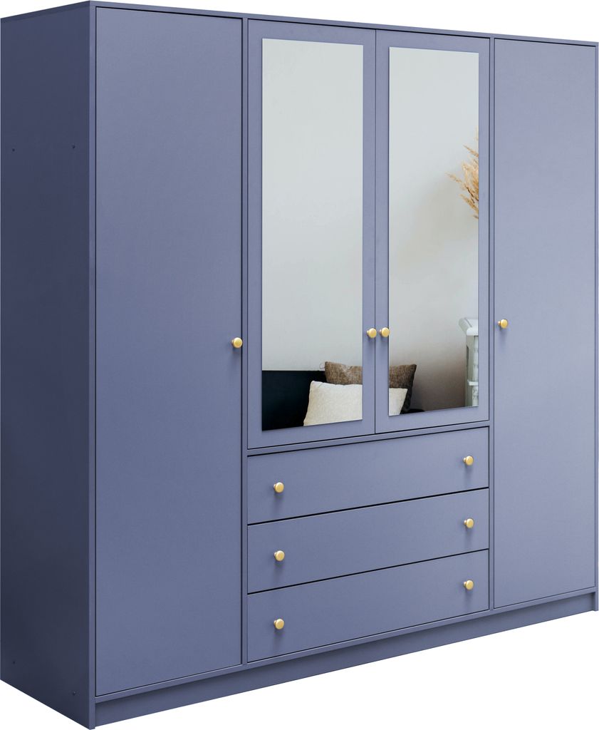 Albello Kleiderschrank mit Spiegel Selly Schlafzimmerschrank Kleiderschrank für das Wohnzimmer Blau 196x200x57,5