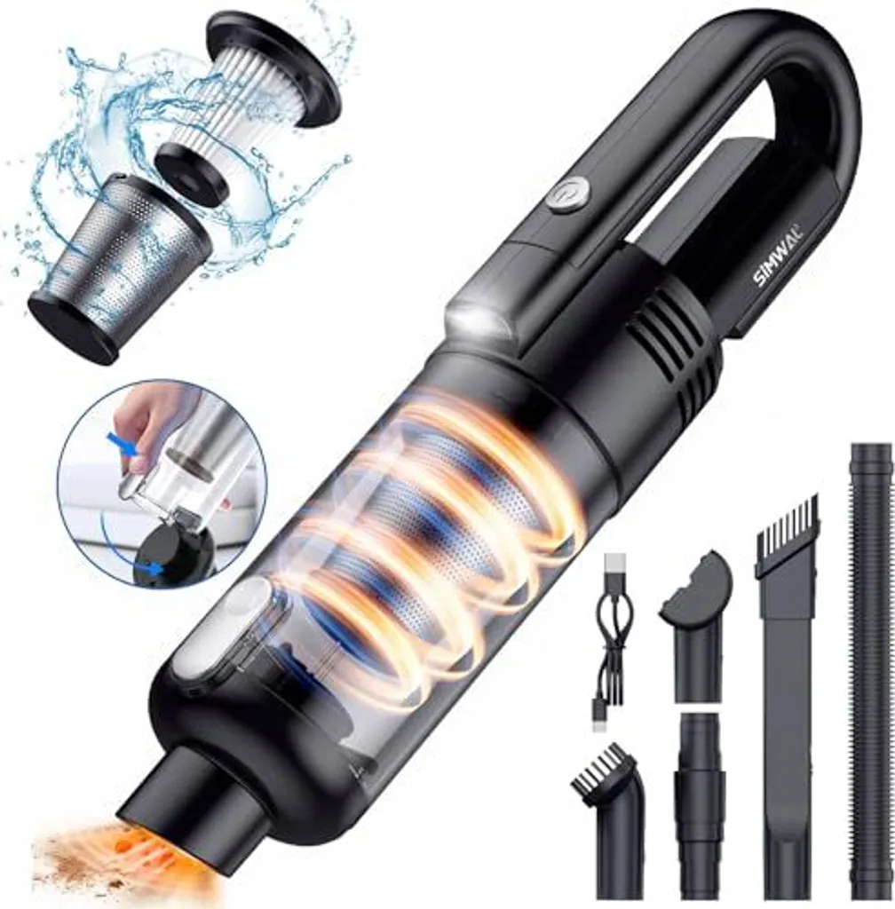 Simwal Aspirapolvere Portatile 9500PA LED USB Lavabile Cordless