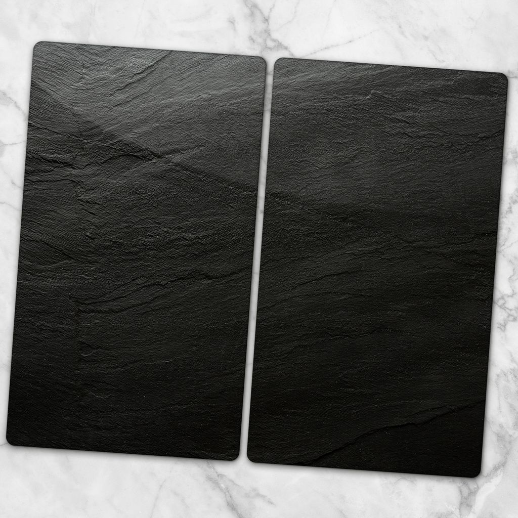 Glas-Herdabdeckplatten Glaskeramikkochfeld-Abdeckung Spritzschutz Glas 2x30x52 cm - Schwarzer Stein