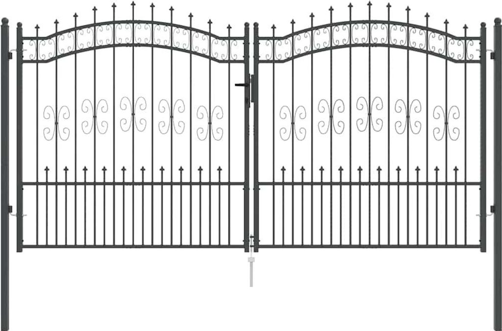 vidaXL Zauntor mit Speer-Top Kampen Grau 305 x 150 cm Stahl