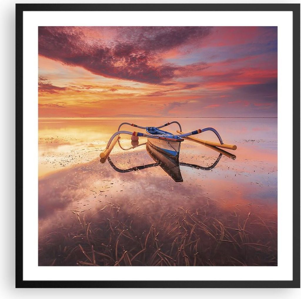 Gerahmtes Poster - Schwarzer Rahmen - £ódŸ Westen Die Sonne - 60x60 cm - Wand Bild - Wanddeko - Wandbilder - Kunstposter - Wandposter - Bilderra...