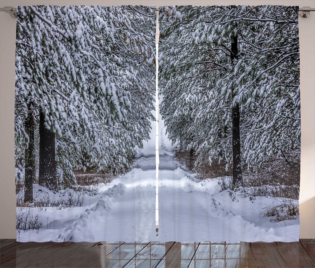 ABAKUHAUS Idaho Rustikaler Vorhang, Schneefall Bäume Wald Foto, Wohnzimmer Universalband Gardinen mit Schlaufen und Haken, 280 x 225 cm, Mehrfarbig