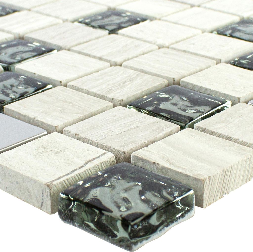 Glas Naturstein Metall Mosaikfliese Fulda Grau Silber Produktbild 