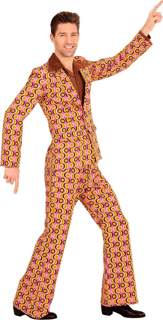 Extravagantes Flower Power Kostüm für Männer Pink-Gelb M (50)
