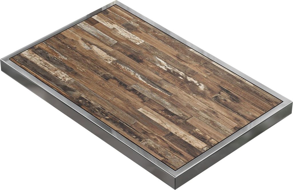 BRASIL | Gastro Tischplatte | B:T 110 x 60 cm | Vintage Old | Chrom Rand | Rechteckig | Gastro Tischplatte