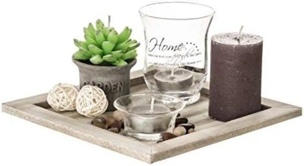 Planche décorative carrée en bois avec accessoires pour bougies bois brut