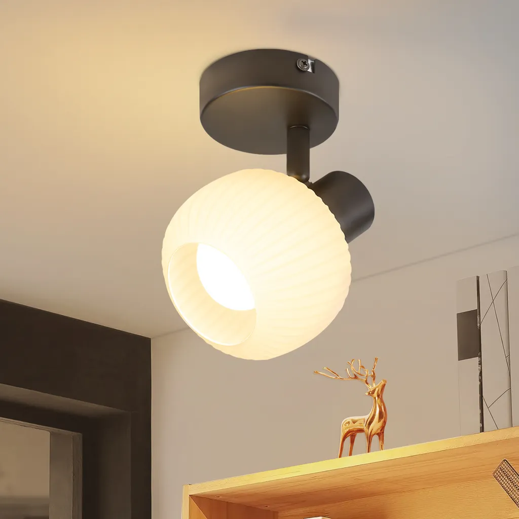 ZMH faretto da soffitto 1 fiamma plafoniera corridoio plafoniera nera faretto interno vintage E14 spot da soffitto Morden vetro 350° spot orientabili per camera da letto soggiorno (senza lampadine)