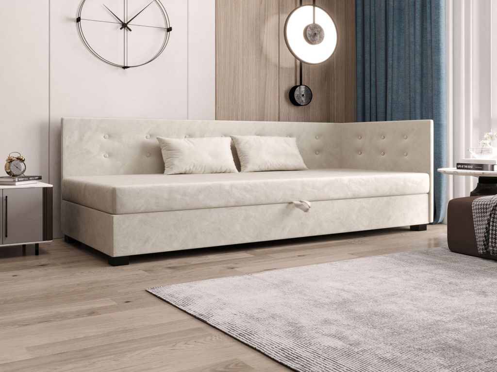AURA SOFA Boxspringbett OLAF PLUS 80x195 Komplett-Set mit Bonell Matratze, Polsterbett mit Bettkästen - Hellbeige, MONOLITH 02