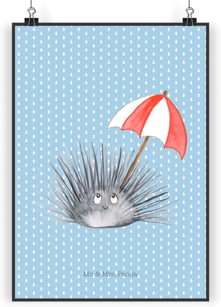Mr. & Mrs. Panda Bild Seeigel DIN A3 - Blau Pastell - Geschenk, Lebe, Leben, drucke, wanddeko, Meer, Hier und Jetzt, Plakat, Kunstdruck, Wandbild, ...