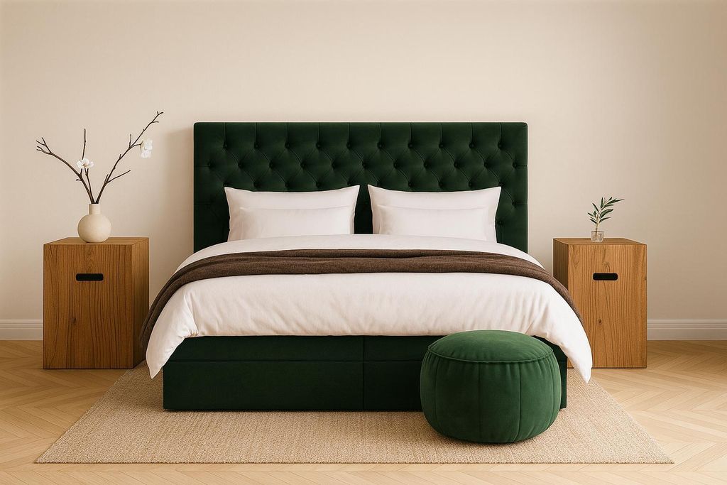 GUTTO Boxspringbett LIVIA 200 x 200cm 2x Bettkasten TOPPER 5cm Gratis Grün Velour