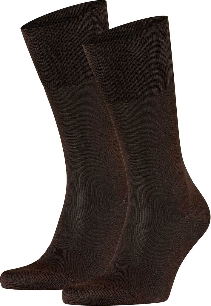 FALKE Herren Socken 2er Pack - Tiago, Strümpfe, Baumwolle, Logo, lang, einfarbig Dunkelbraun 43-44