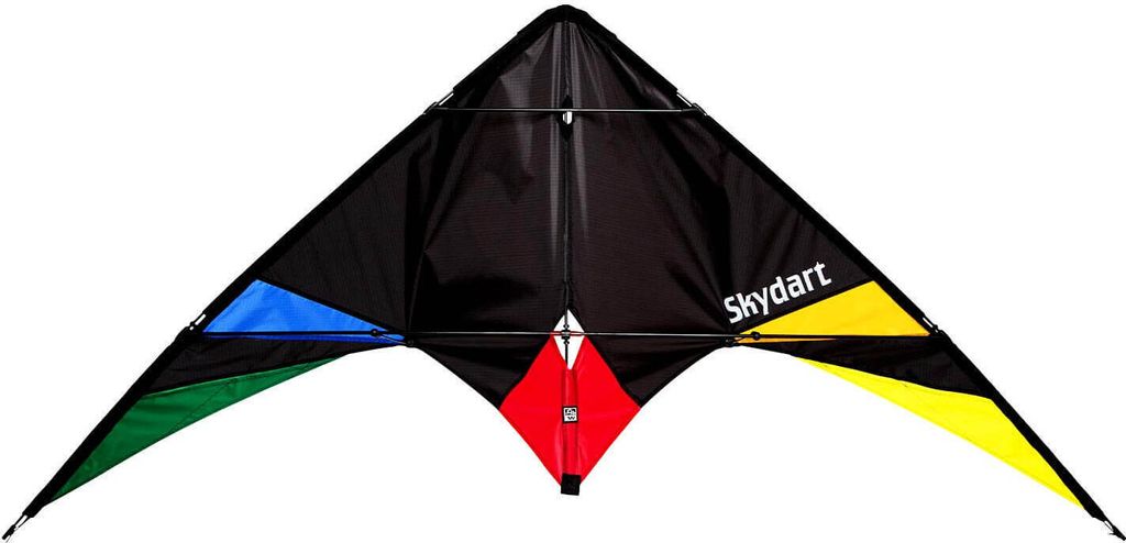Wolkenstürmer Lenkdrachen Skydart (schwarz), Sportlenkdrachen mit Glasfasergestänge - flugfertig inkl. Schnüre und Lenkschlaufen