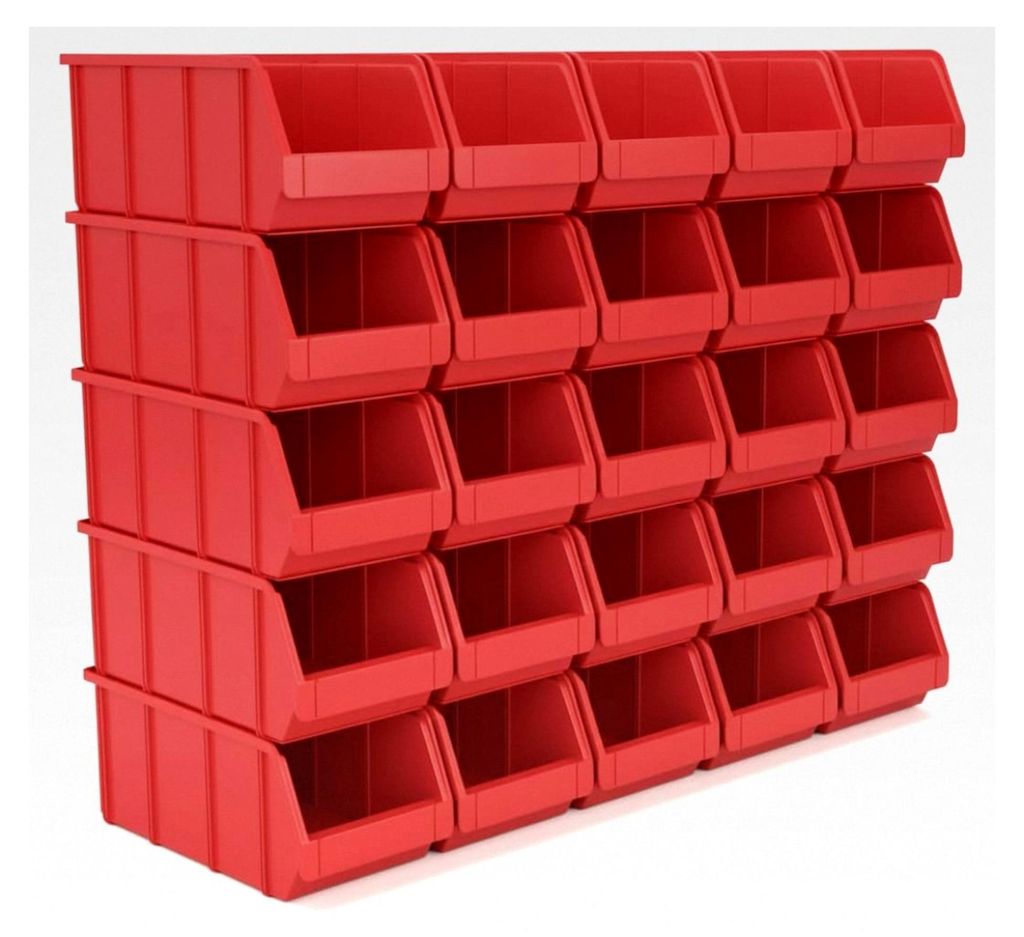 15 Stapelboxen Größe L für Werkstatt, Garage und Keller, Sichtlagerboxen 335x209x152mm, rote Lagerboxen zur Aufbewahrung von Kleinteilen