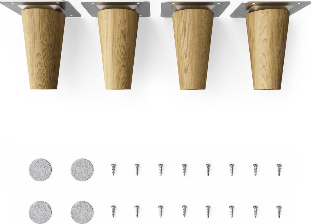 4x sossai Holzfüße rund - gerade Ausführung 8cm Eiche Produktbild 