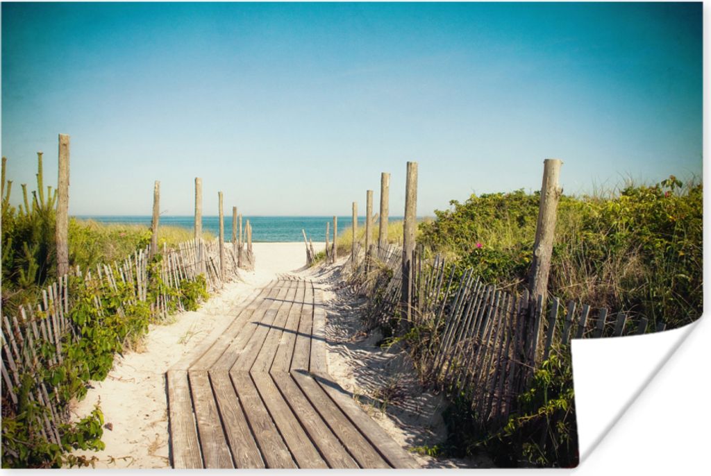 MuchoWow Poster Meer - Holz - Sommer 90x60 cm - Schlafzimmer