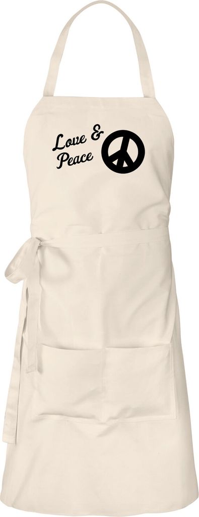 Huuraa Schürze Love & Peace Natur mit Taschen Baumwolle Kochschürze Geschenkidee