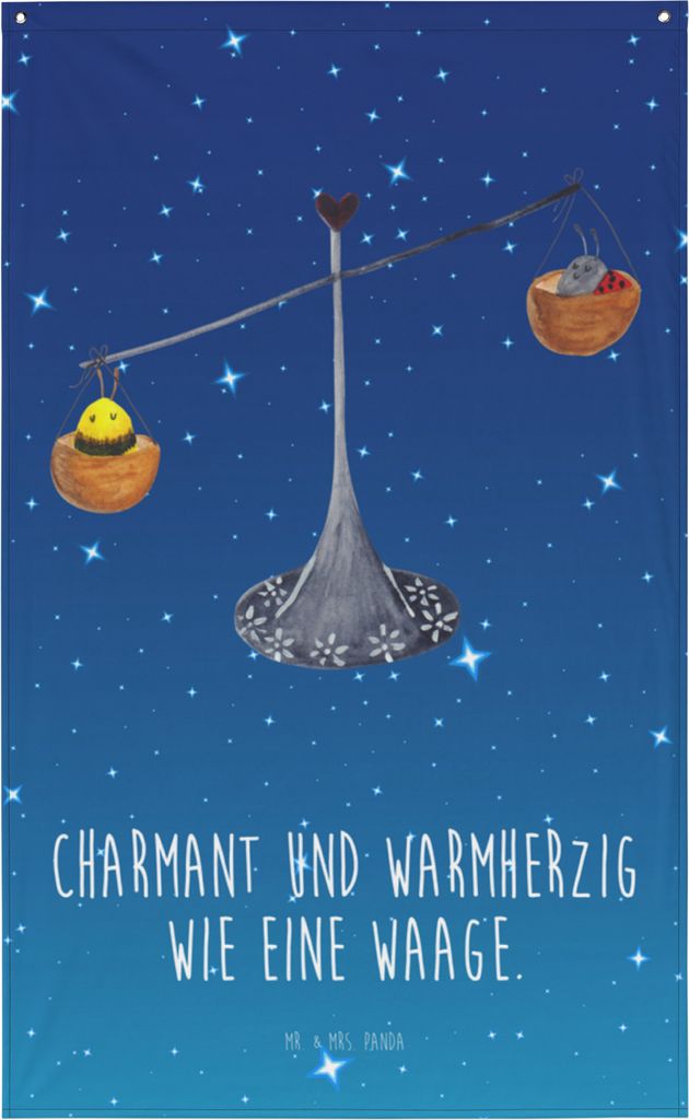 Mr. & Mrs. Panda Gobelin Sternzeichen Waage - Sternenhimmel Blau - Geschenk, Wandbild, Marienkäfer, Tapestry, Wandbehang, Gleichgewicht, Hummel, B...