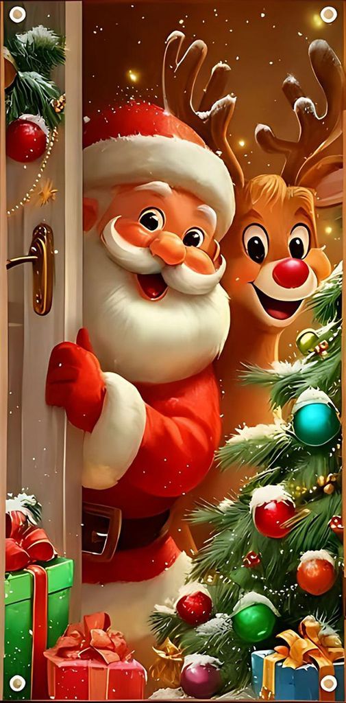 Weihnachtstürdekoration: Lustiges Weihnachtsmann-Türbanner mit Weihnachtsgruß für drinnen und draußen