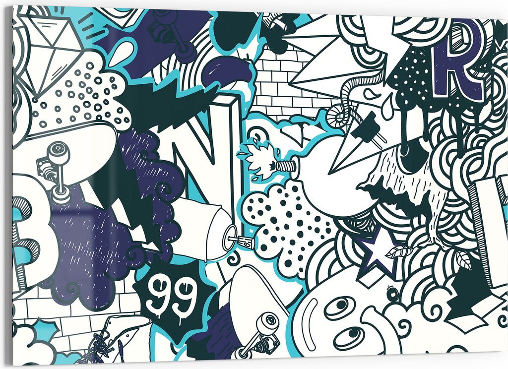 DEQORI Glasbild Echtglas 90x60 cm 'Urbaner Doodle-Mix' Wandbild Bild modern Deko