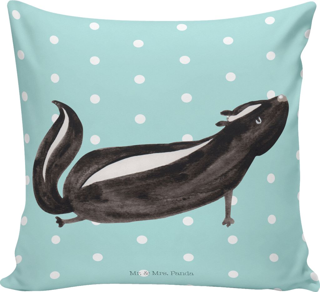 Mr. & Mrs. Panda Deko Kissen Stinktier Yoga - Türkis Pastell - Geschenk, Wildtier, couch, Zierkissen, bedruckt, Liebe, Namaste, kuschelkissen 40x4...