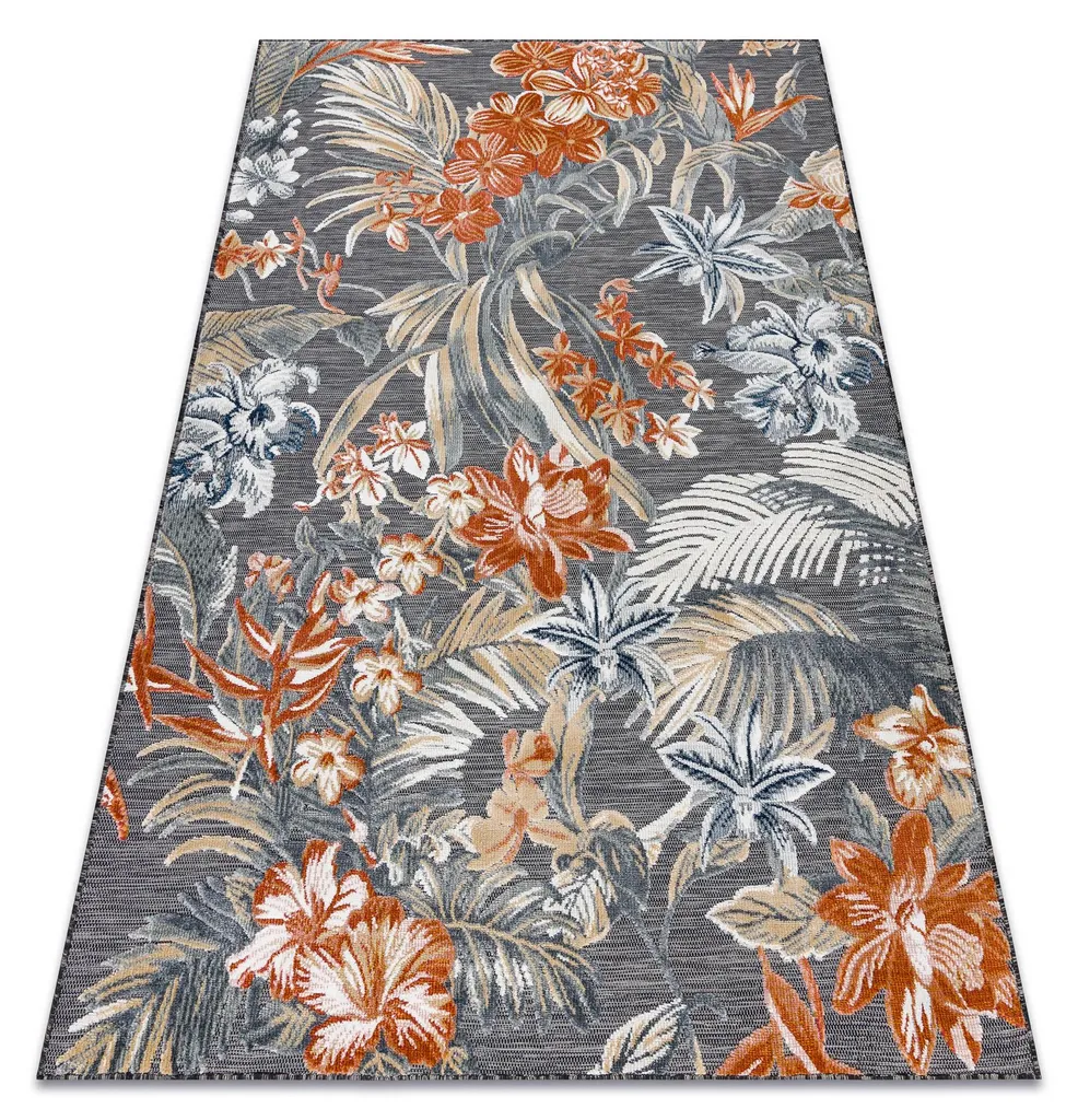 Tapis Structural BOTANIC 65262 Fleurs tissé plat noir 117x170 cm